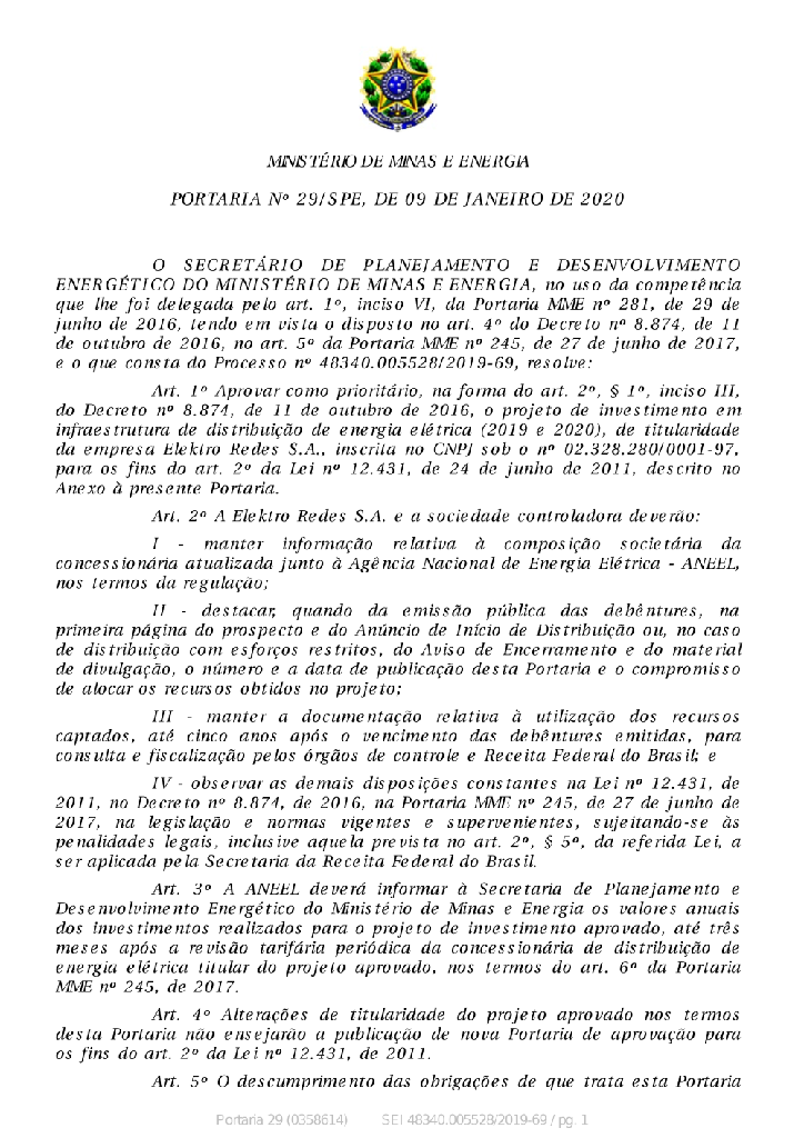 Portarias Publicadas - Ministério de Minas e Energia